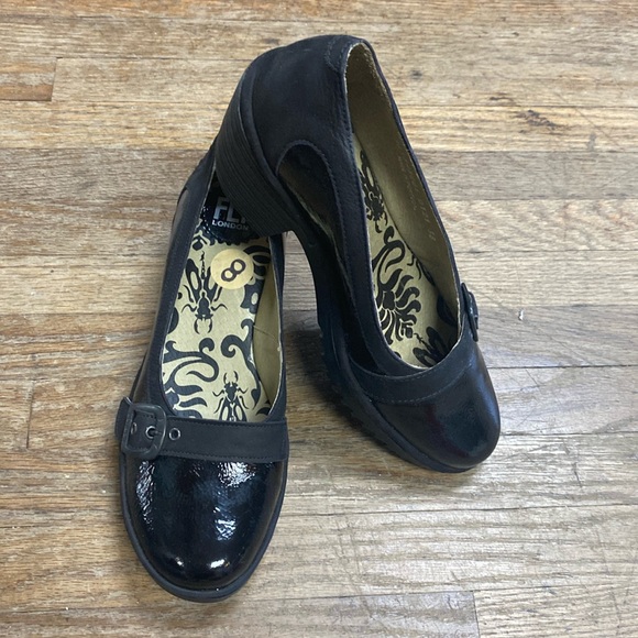 Fly London Shoes - Essential Fly London, chunky heel Mary Jane’s mix of Patton, leather and suede